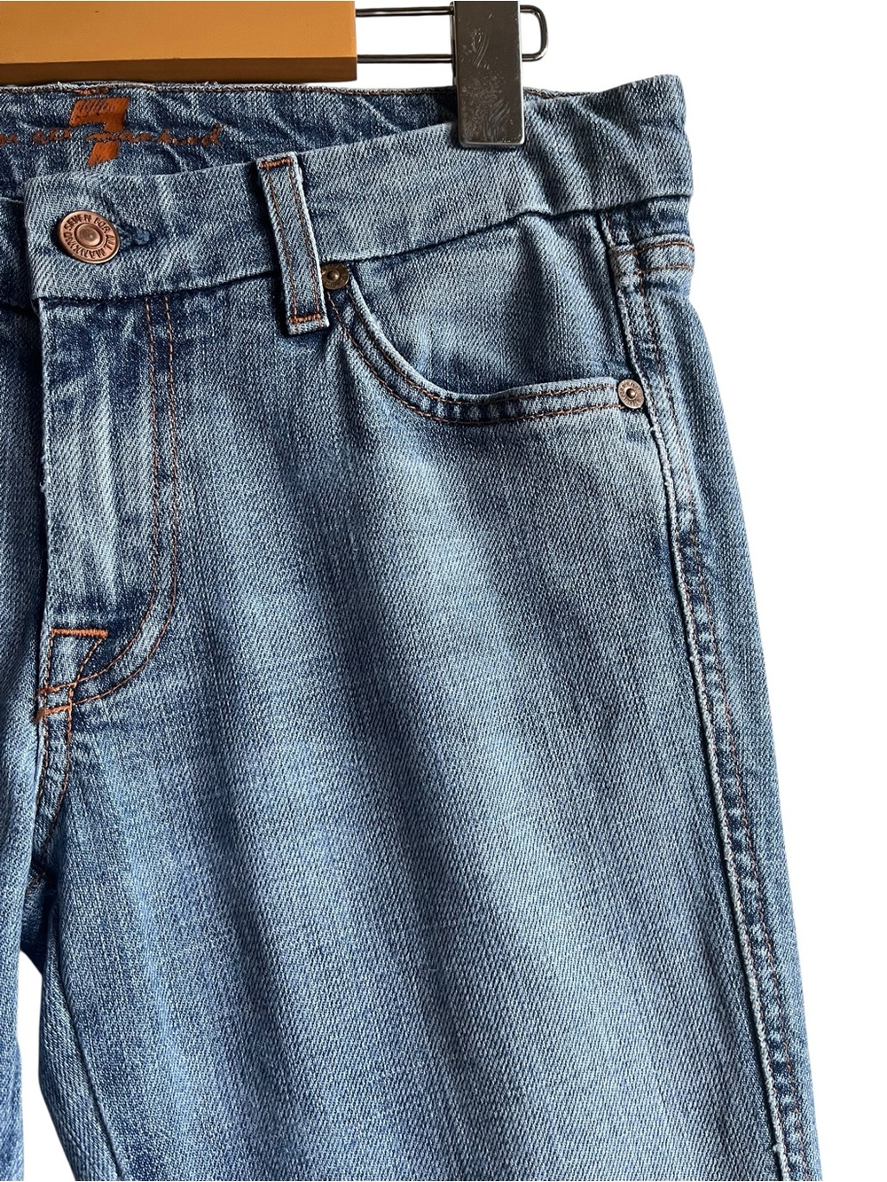 7 For All Mankind Pink A Pocket Flare Bootcut Jeans Size 27 Blue - Picture 6 of 15